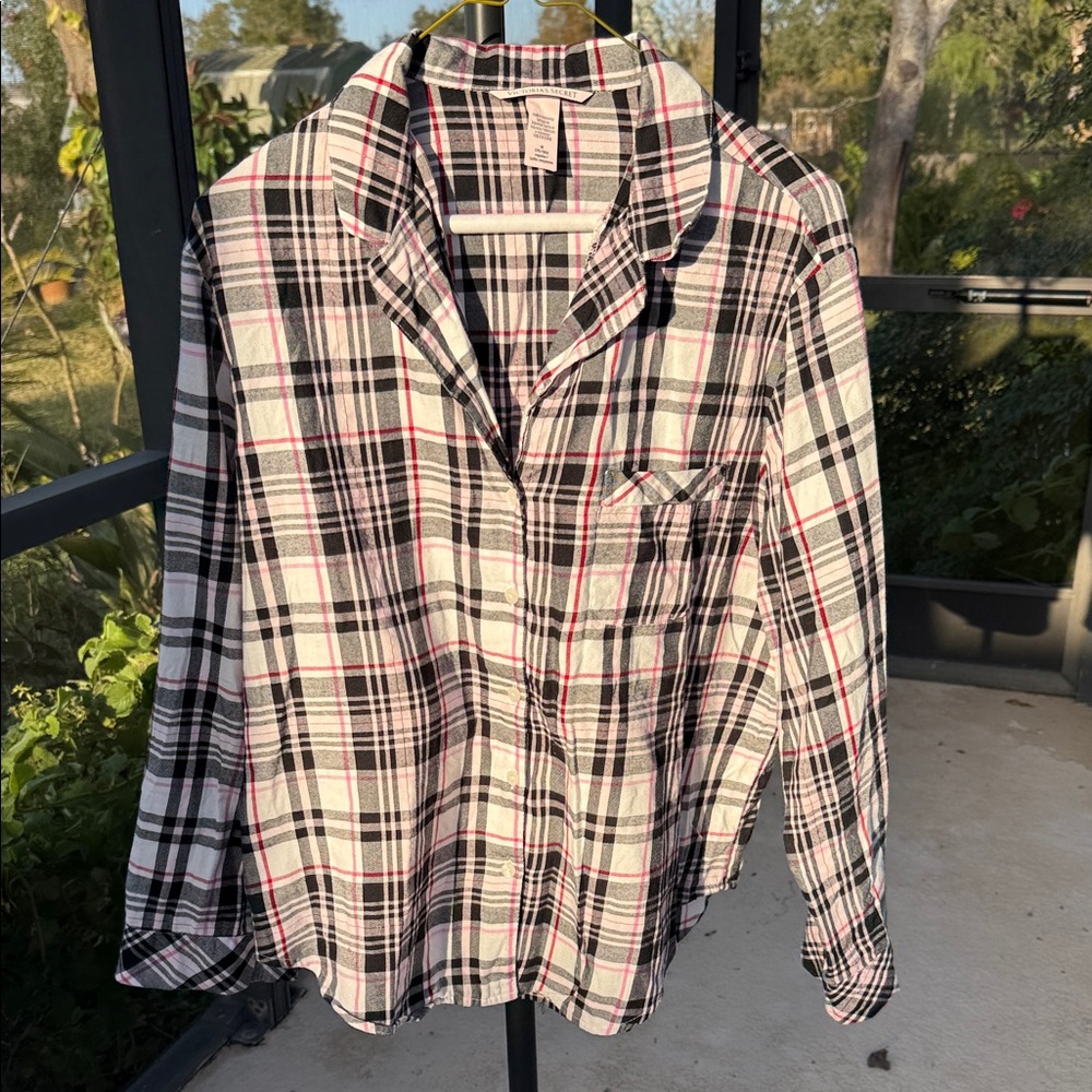 Victoria's Secret Black and White Plaid Pajama Top